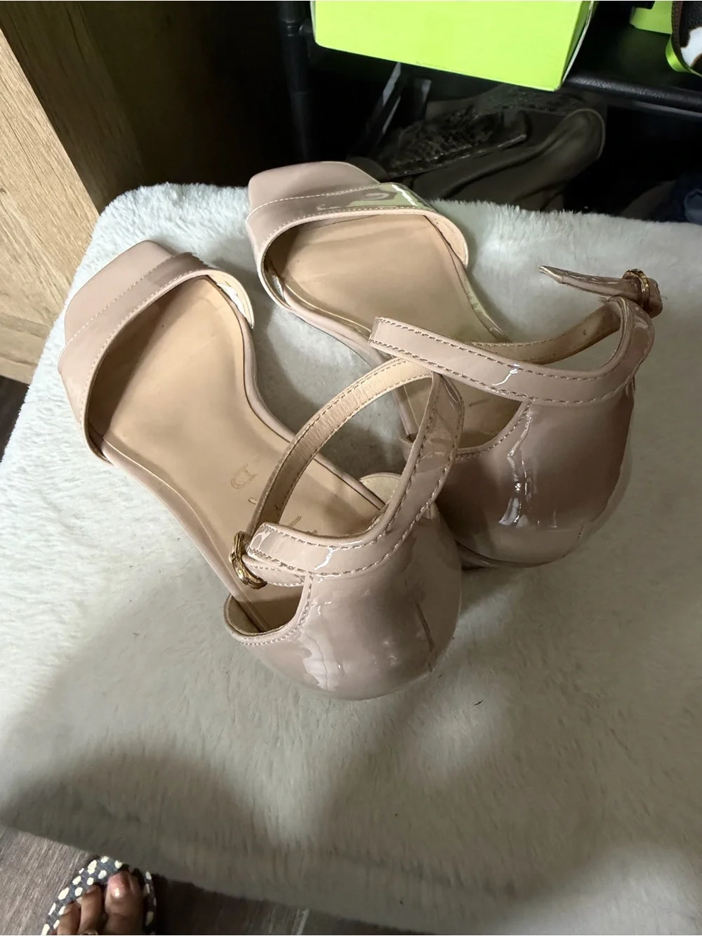 Unisa Beige Patent Ankle Strap Wedge Sandal